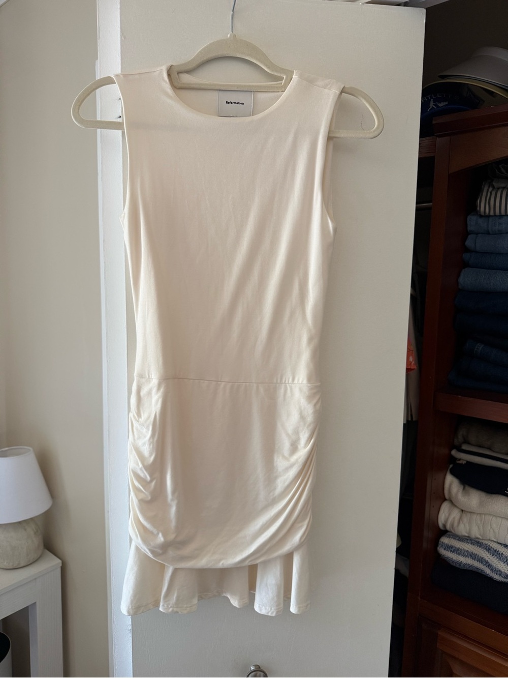 Reformation Ivory Sleeveless Ruched Hem Dress - Picture 1 of 4